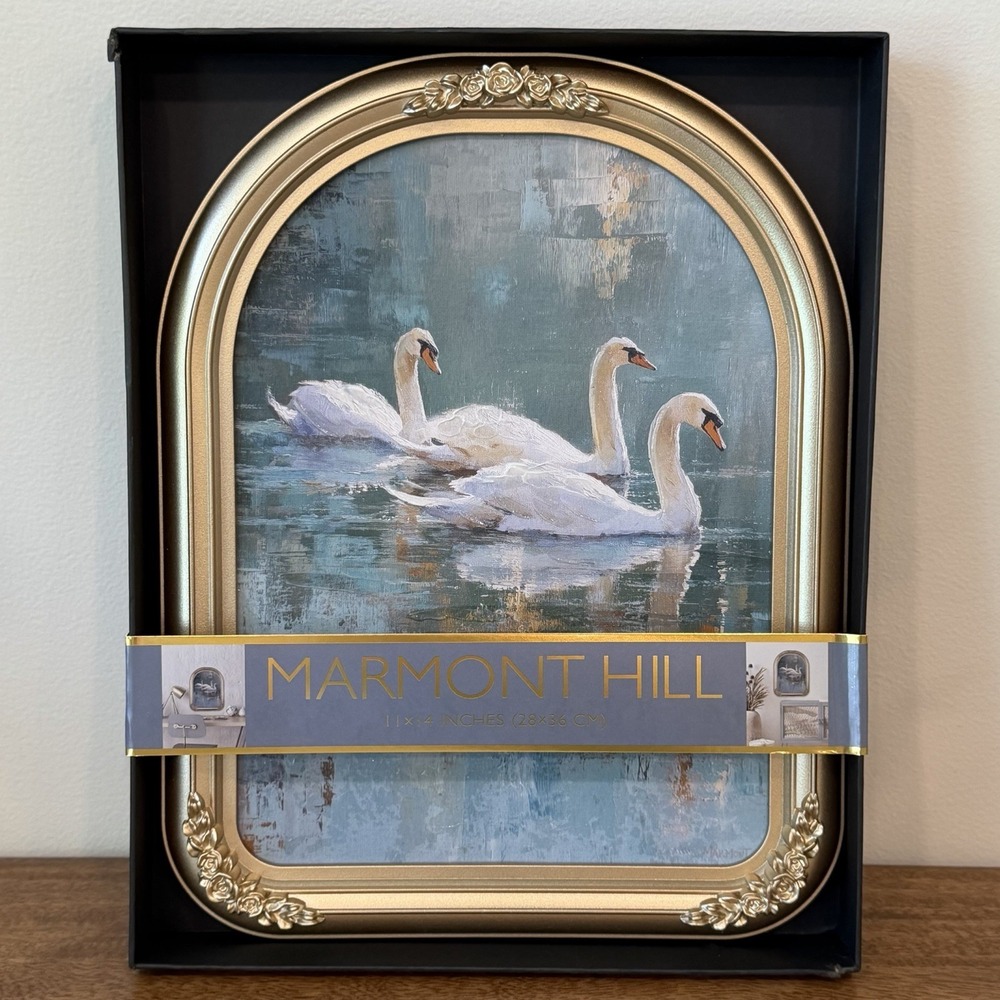 Marmont Hill Framed Wall Art Swans On Pond Swimming 11x14 Regency Old Money NEW